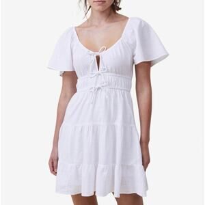 Cotton On Peyton Mini XS White Flutter-Sleeve Cover-Up Dress